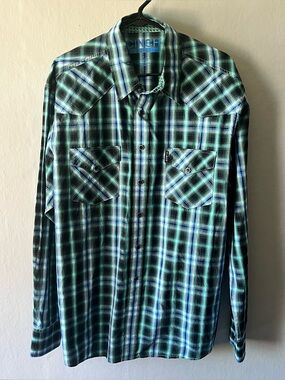 Cinch Green Blue Modern Fit Western Snap Shirt Size Large